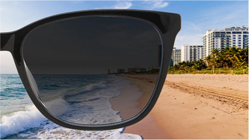 Light reactive lens outdoors, darkened state